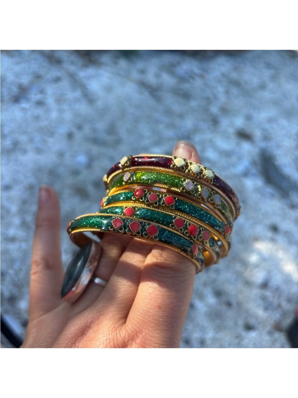 SET OF 5 Bright Multicolour Bangles Set Red and Green - Picture 3 of 9